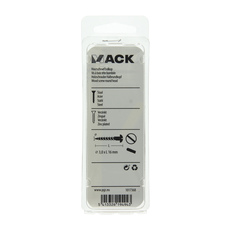 Mack 1017368 - houtschroef bolkop staal verzinkt 25 st 3,0 x 16 mm | 10 stuks