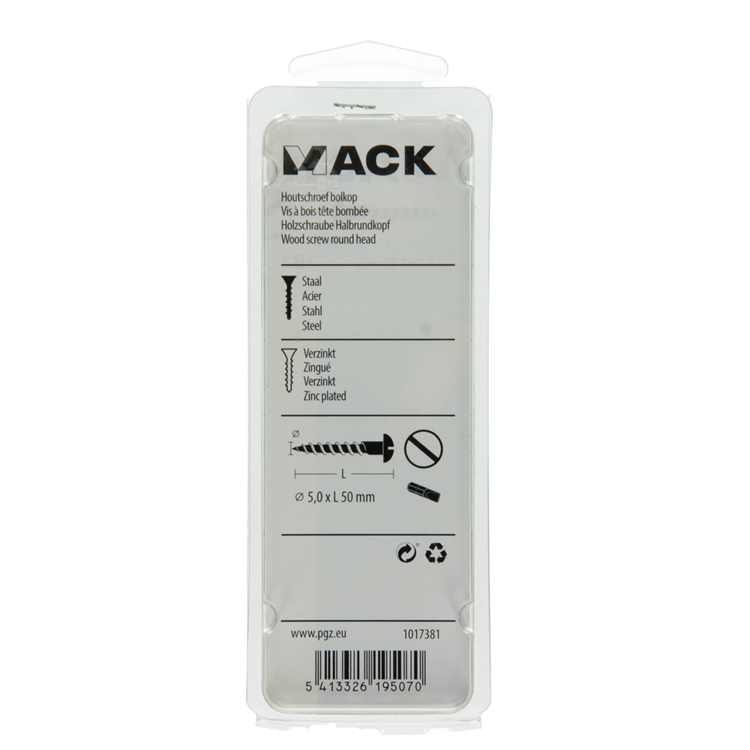 Mack 1017381 - houtschroef bolkop staal verzinkt 6 st 5,0 x 50 mm | 10 stuks