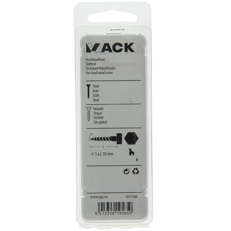 Mack 1017398 - houtdraadbout staal verzinkt 15 st 5 x 30 mm | 10 stuks