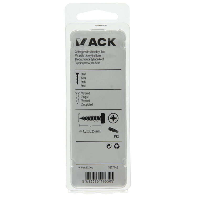 Mack 1017449 - zelftappende schroef cyl kop verz. 15st 4,2 x 25 mm | 10 stuks