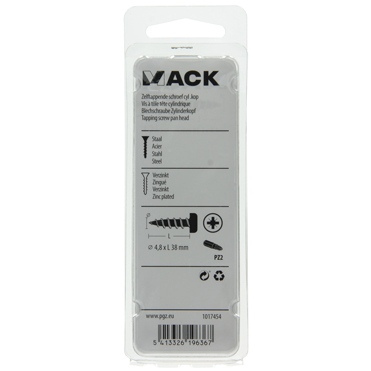 Mack 1017454 - zelftappende schroef cyl kop verz. 9 st 4,8 x 38 mm | 10 stuks