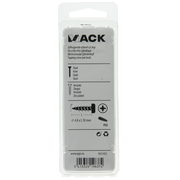 Mack 1017455 - zelftappende schroef cyl kop verz. 7 st 4,8 x 50 mm | 10 stuks