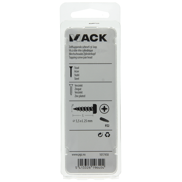 Mack 1017458 - zelftappende schroef cyl kop verz. 9 st 5,5 x 25 mm | 10 stuks