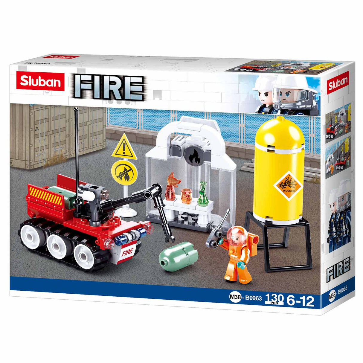 Sluban robot de pompier perceuse jouets de construction pour enfants à partir de 6 ans - jouets de construction modèle de robot de pompiers - boîte de construction avec 130 blocs de construction et 1 figurine - m38-b0963