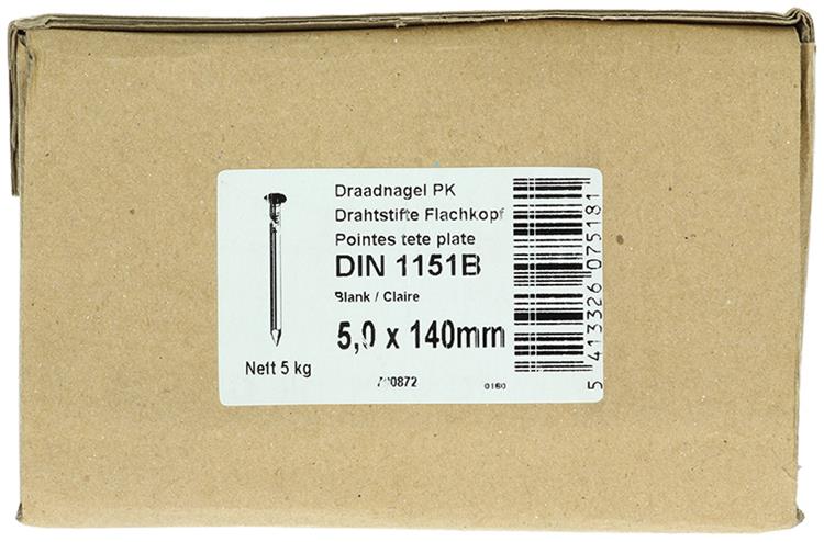 1015656 - doos 5 kg. nagels platte kop 5,0x140 mm | 3 stuks