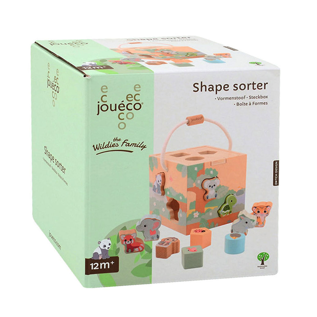 Jouéco trieur de formes la famille wildies junior 16 cm bois 12 pièces