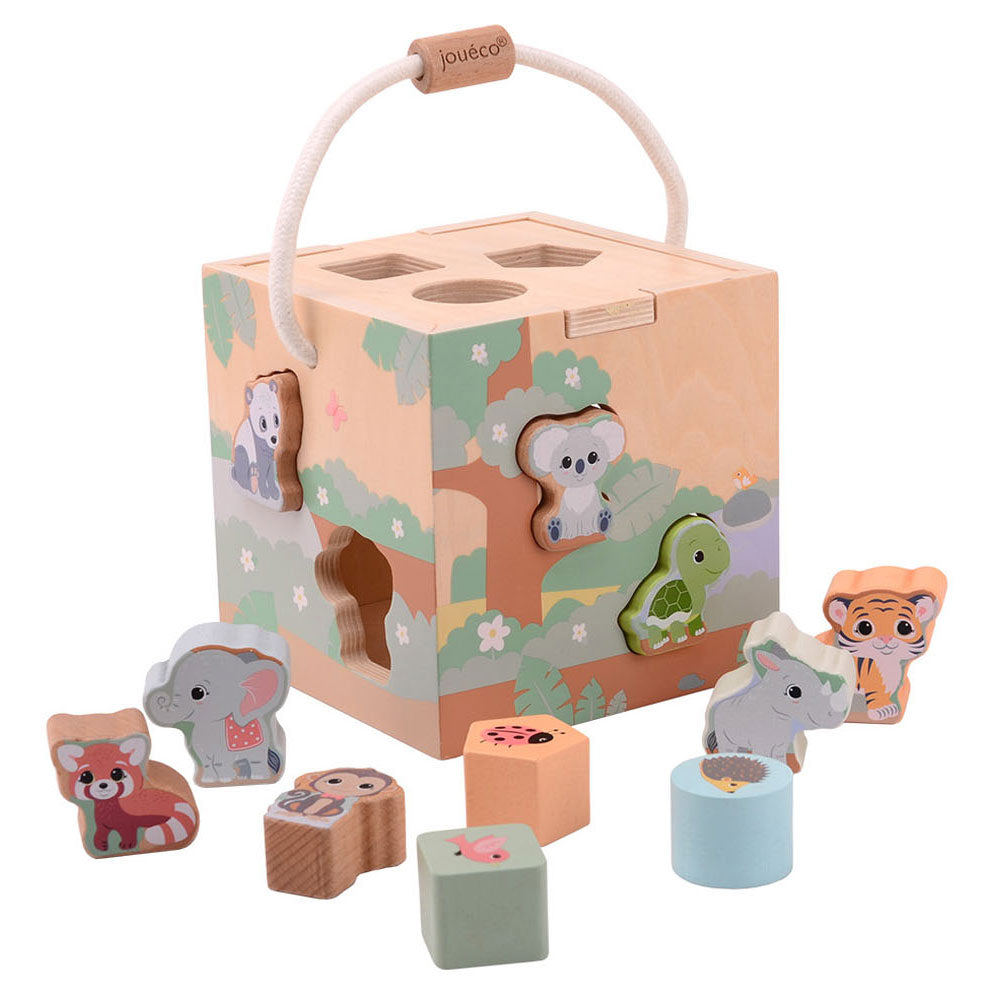 Jouéco trieur de formes la famille wildies junior 16 cm bois 12 pièces