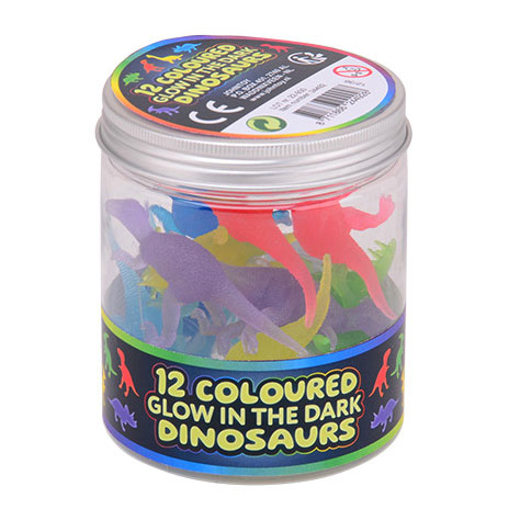 Johntoy brillent dans les figurines de jeu de dinosaures colorées sombres, 12 pcs.