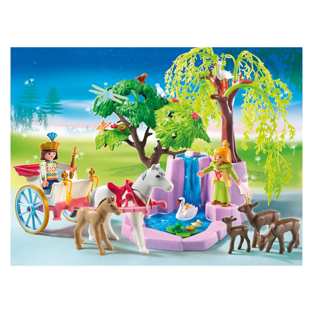 Playmobil prince et princesse avec calèche et cascade - 5021