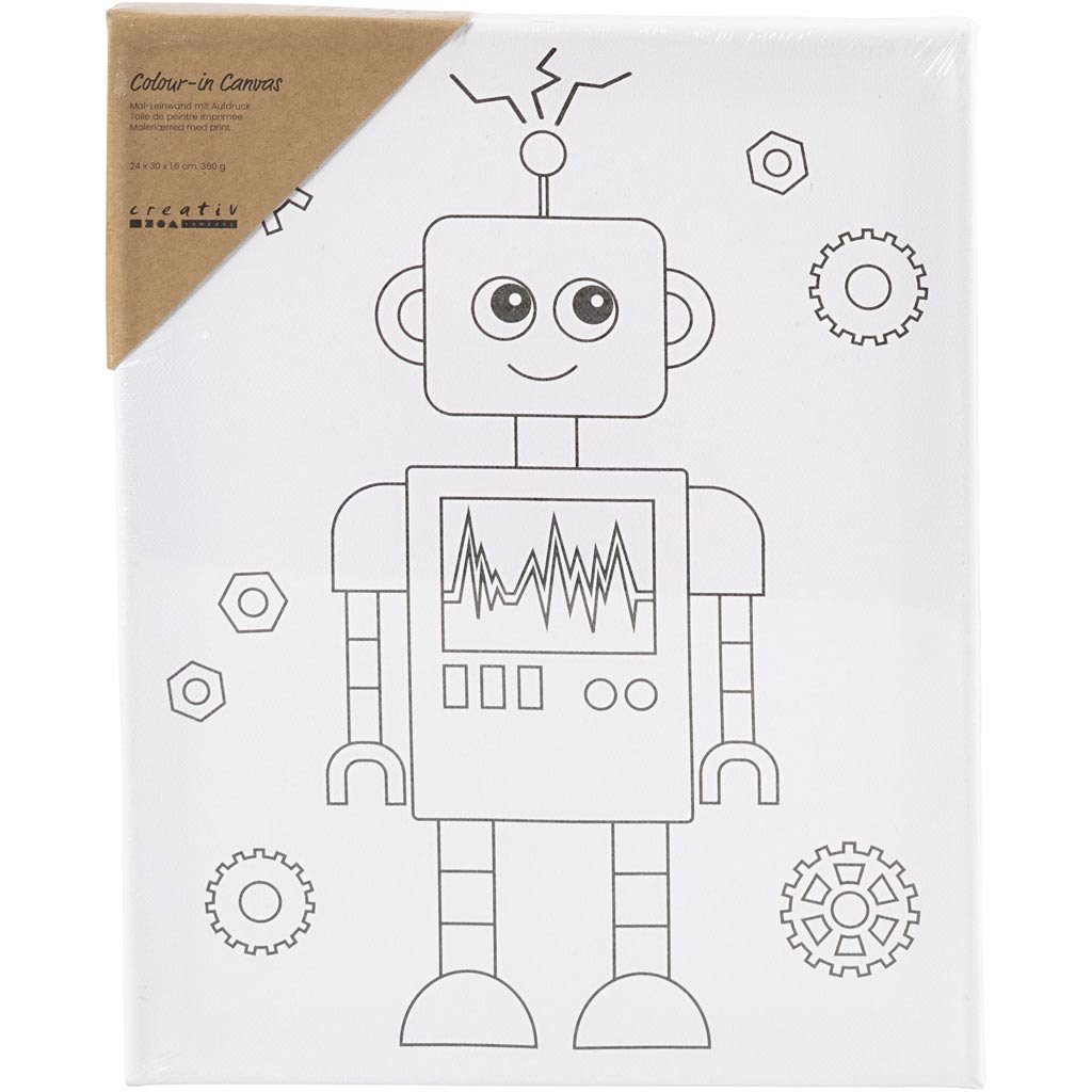 Creativ company toile de peinture avec impression, robot, d: 1,6 cm, taille 24x30 cm, 360 g, 1 pièce