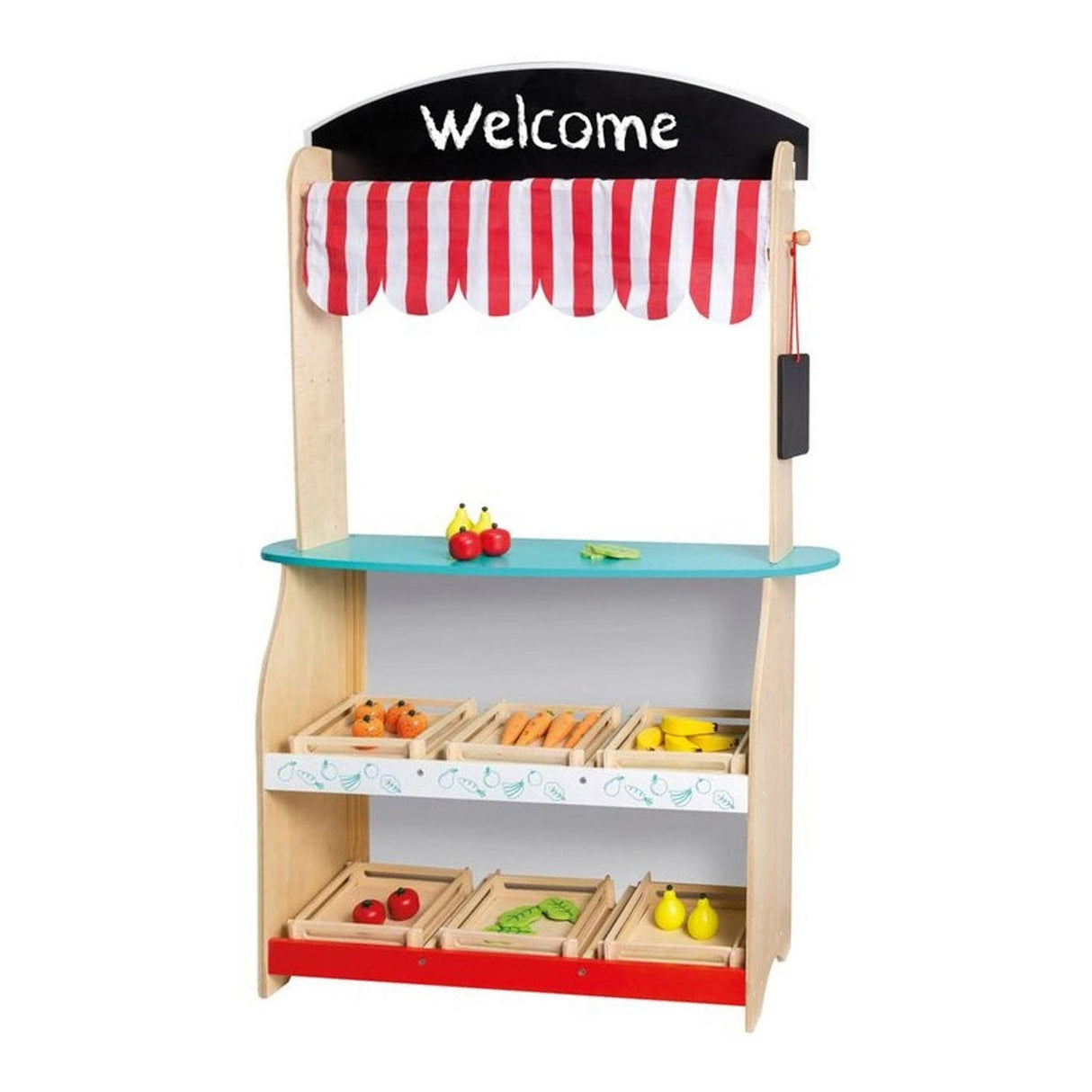 Jouéco théâtre et boutique en bois 2 en 1 - avec accessoires - à partir de 3 ans