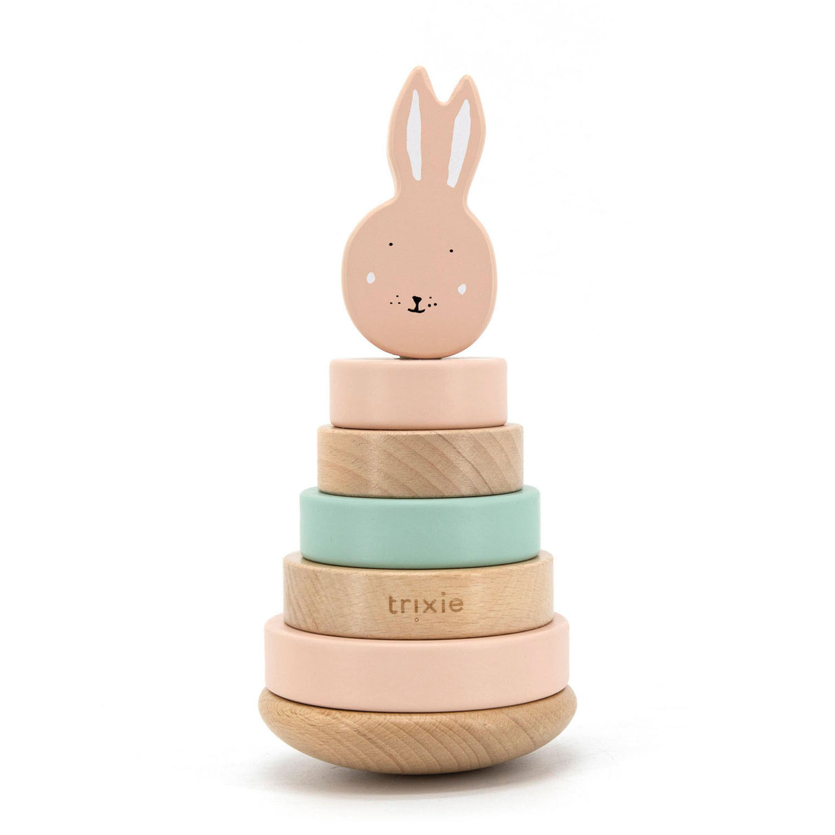 Tour empilable en bois Trixie - mrs. lapin - jouet empilable en bois - jouet éducatif - pour garçons filles - rose
