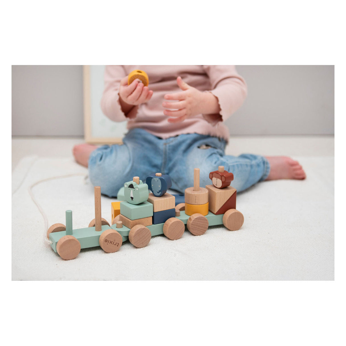 Jouets en bois Trixie - Train d'animaux - avec blocs de construction - Coffret de train avec blocs - à partir de 1,5 ans - pour garçons et filles - FSC