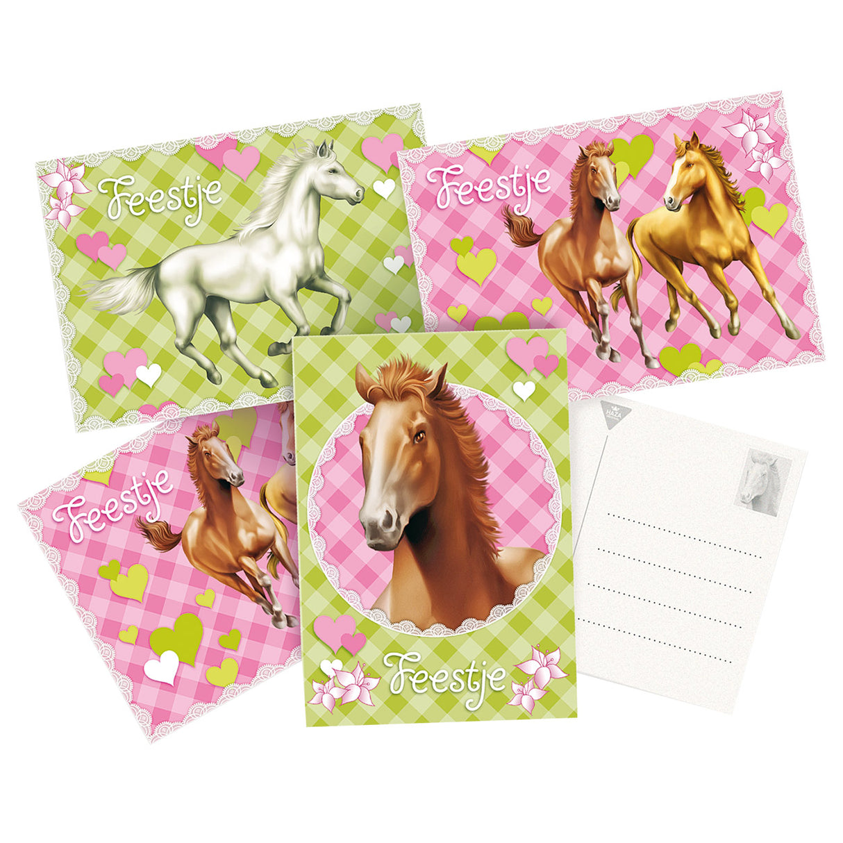 Cartes d'invitation Haza barbe blanche chevaux. 6 pièces