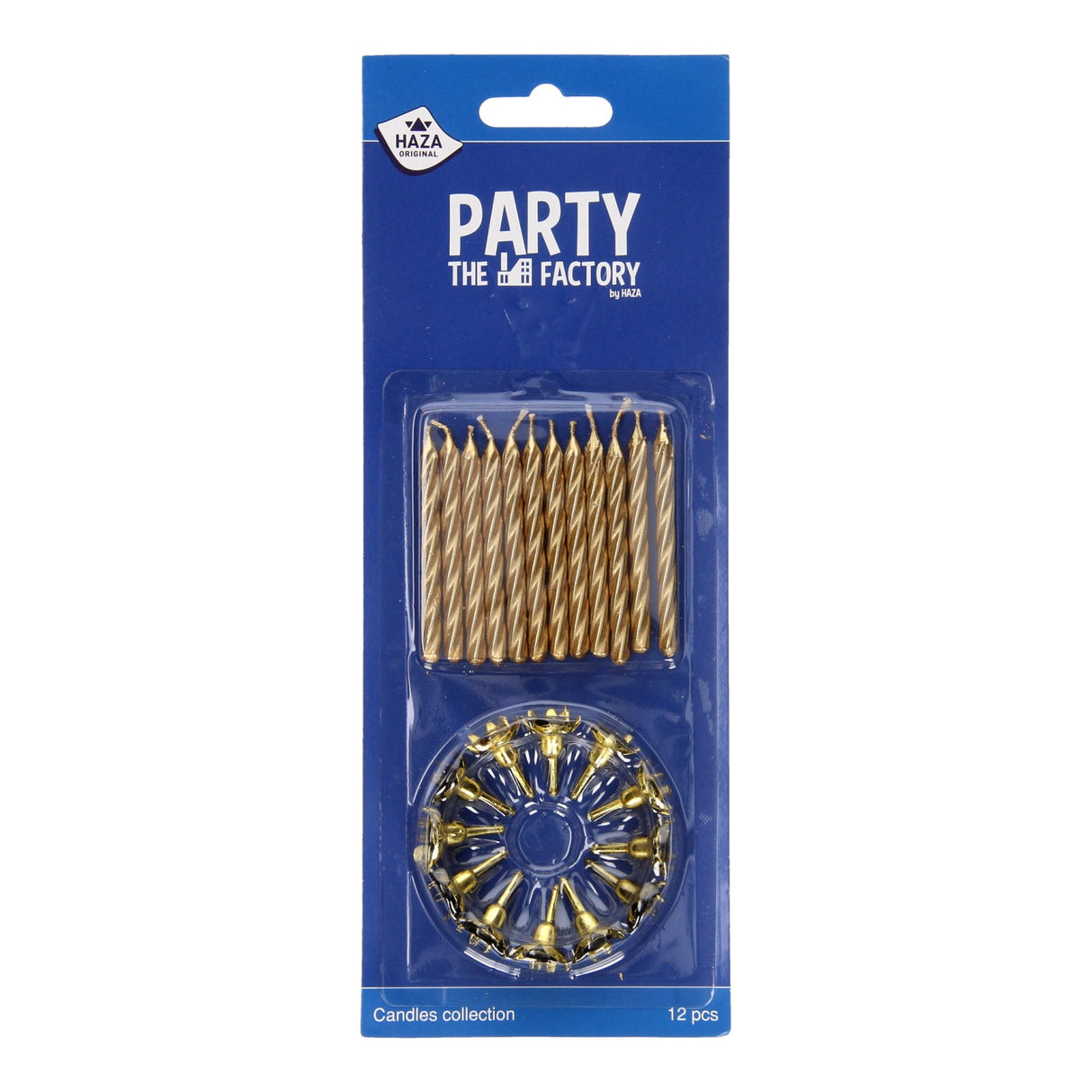 Bougies à gâteau barbe blanche Haza avec supports dorés, 12 pcs.