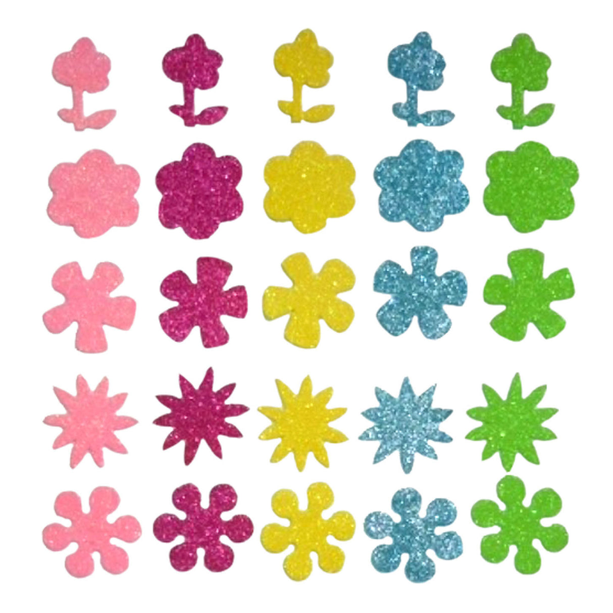 Haza barbe blanche autocollants en mousse fleurs paillettes, 25 pcs.