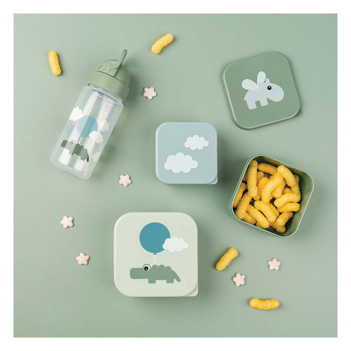 Boîte à collation Done by Deer Happy Clouds vert, 3 pcs.