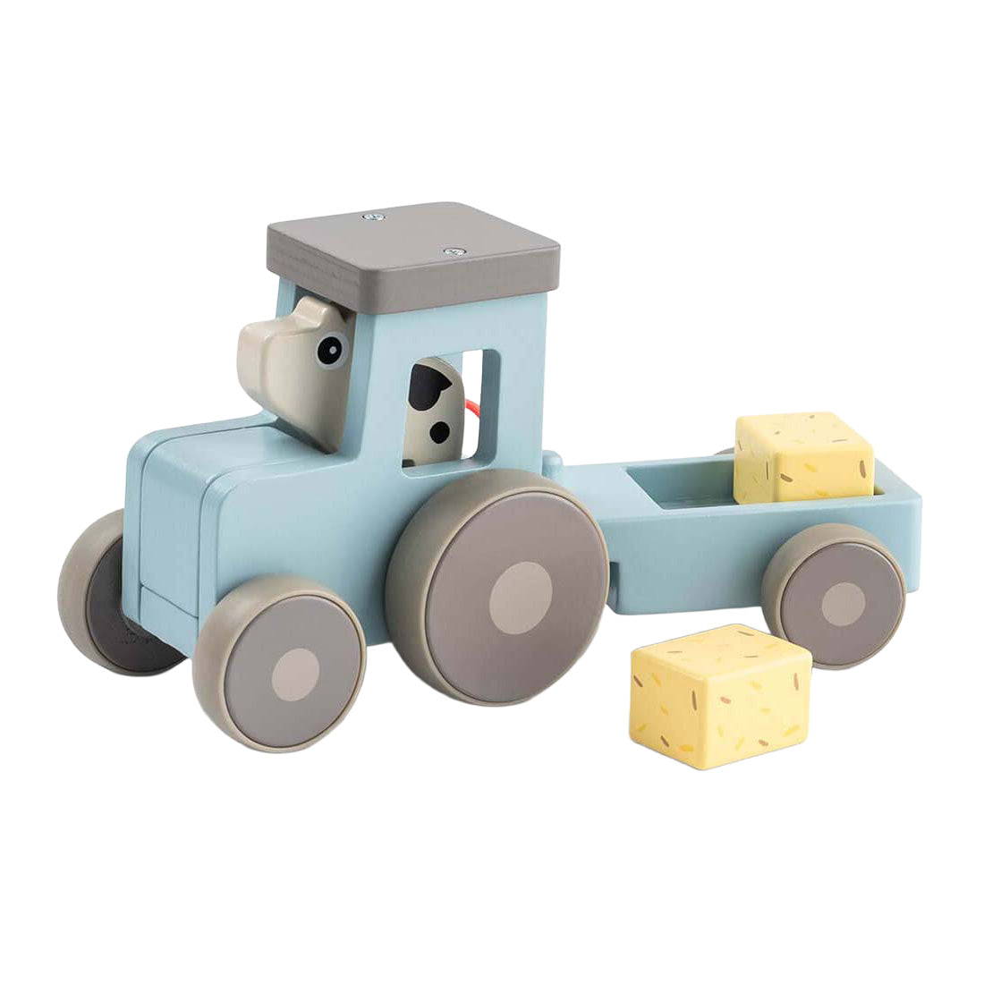 Fait par des cerfs petite ferme tracteur en bois dotti bleu
