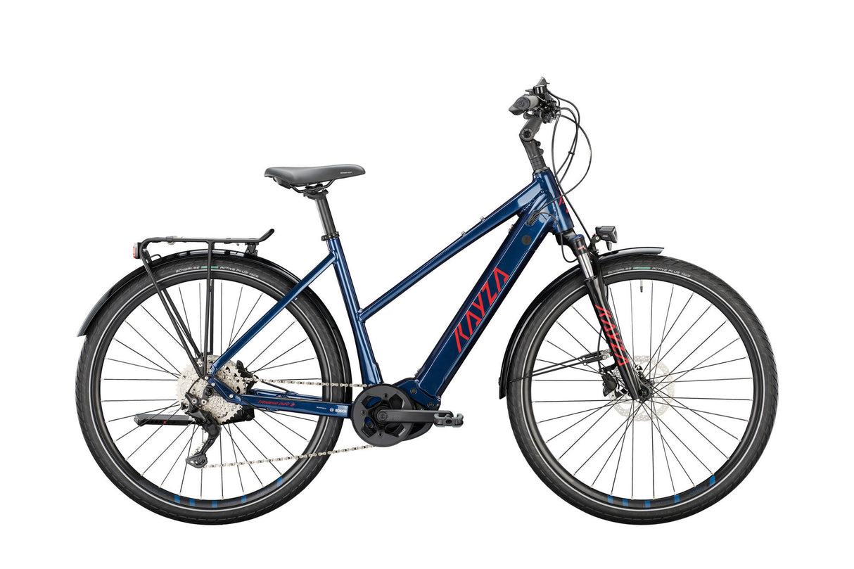 Vélo de trekking électrique Kayza tanana dry 8 mod. 22 vélo électrique tanana sec 8 28 55 trap.10sp bleu rouge