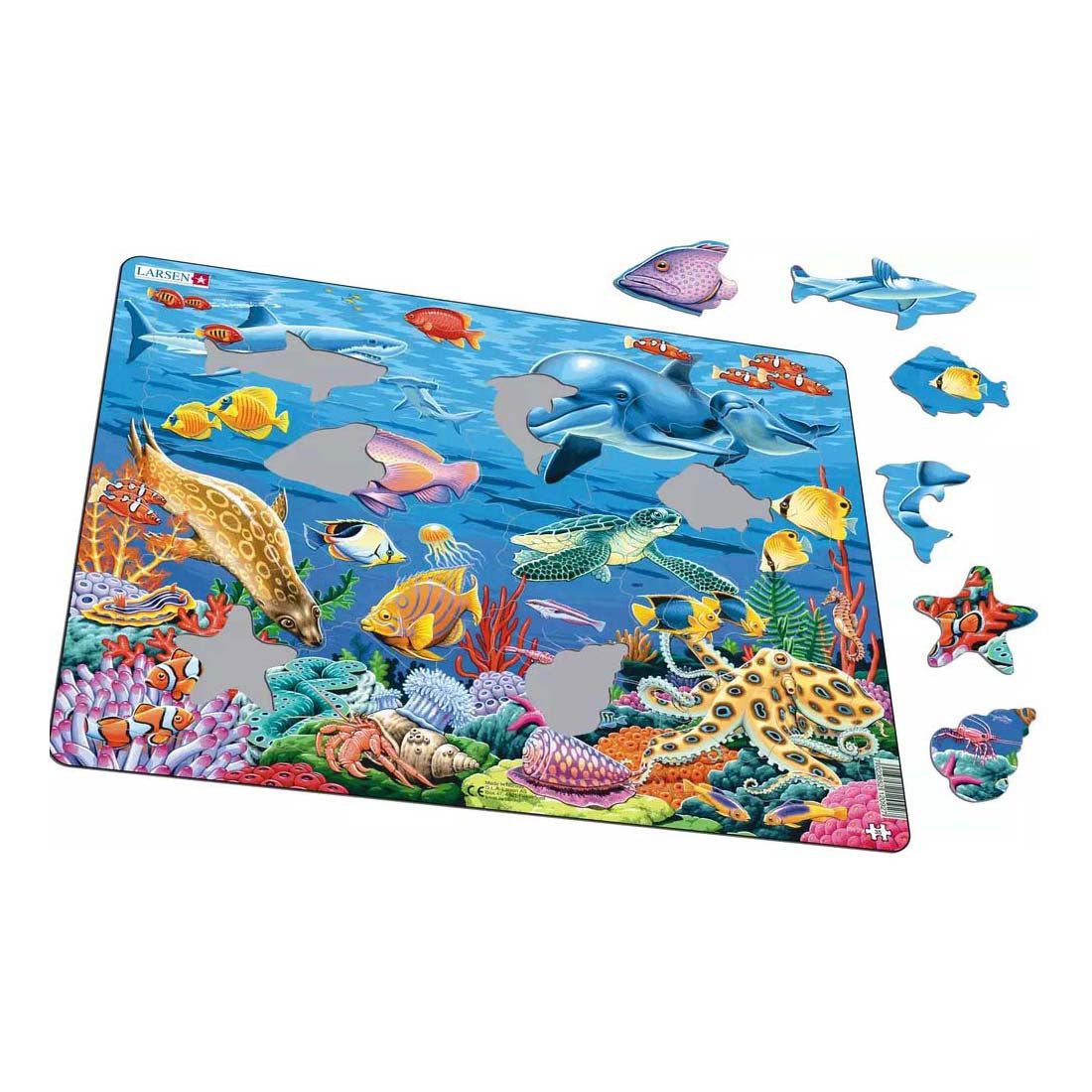 Récif corallien de Larsen – puzzle – animaux – océan – puzzle éducatif pour enfants – 35 pièces – fabriqué en Norvège – pièces extra épaisses de 2,5 mm – plateau avec bord fixe