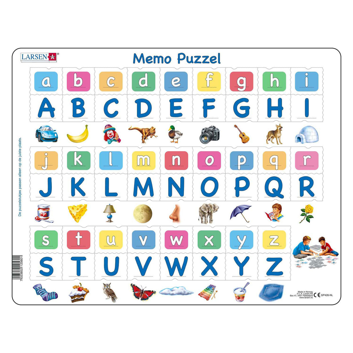 Puzzle mémo Selecta Larsen pour apprendre à lire - l'alphabet avec des images, 52 pcs.