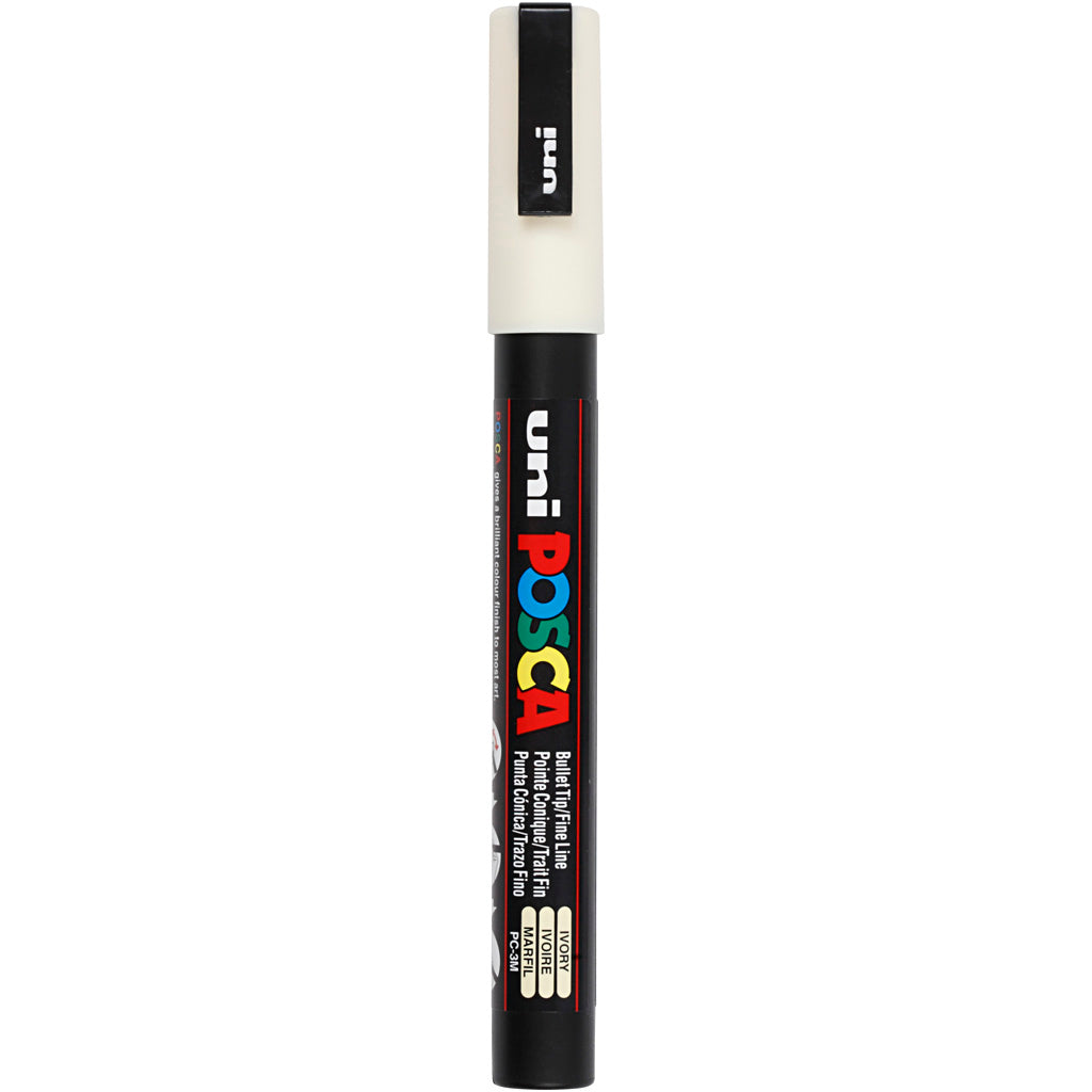 Marqueur Uni-posca posca, taille pc-3m, largeur de trait 0,9-1,3 mm, fin, ivoire, 1 pièce