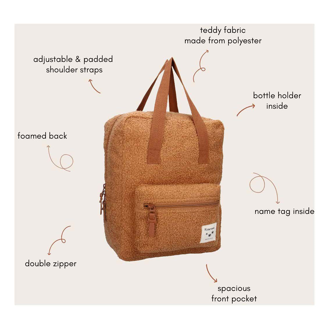 Kidzroom sac à dos berlin soft murmures marron