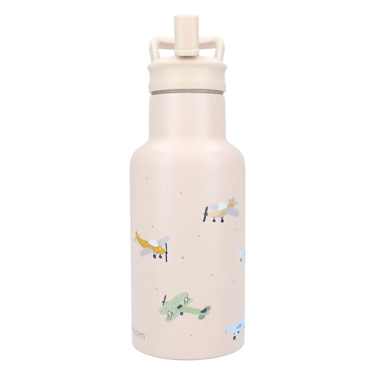 Kidzroom small talk - gobelet et gourde d'école - 350 ml - acier inoxydable - avion - beige