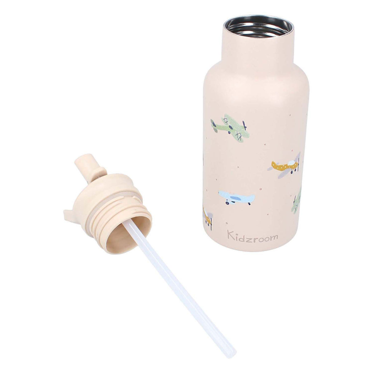 Kidzroom small talk - gobelet et gourde d'école - 350 ml - acier inoxydable - avion - beige