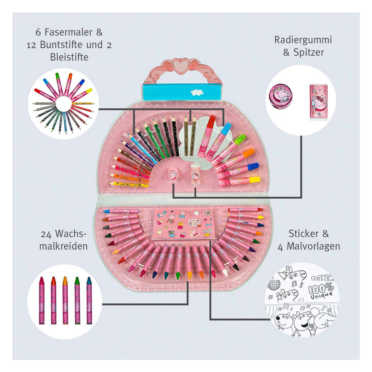 Étui à colorier Undercover Peppa Pig, 51 pcs.