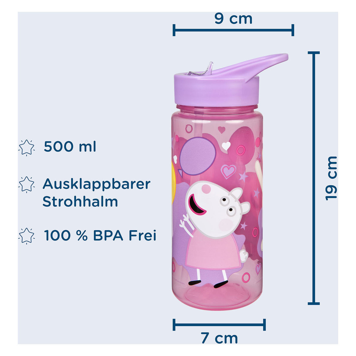 Undercover świnka peppa series - bouteille d'eau - 500 ml - avec gobelet à débit - sans BPA