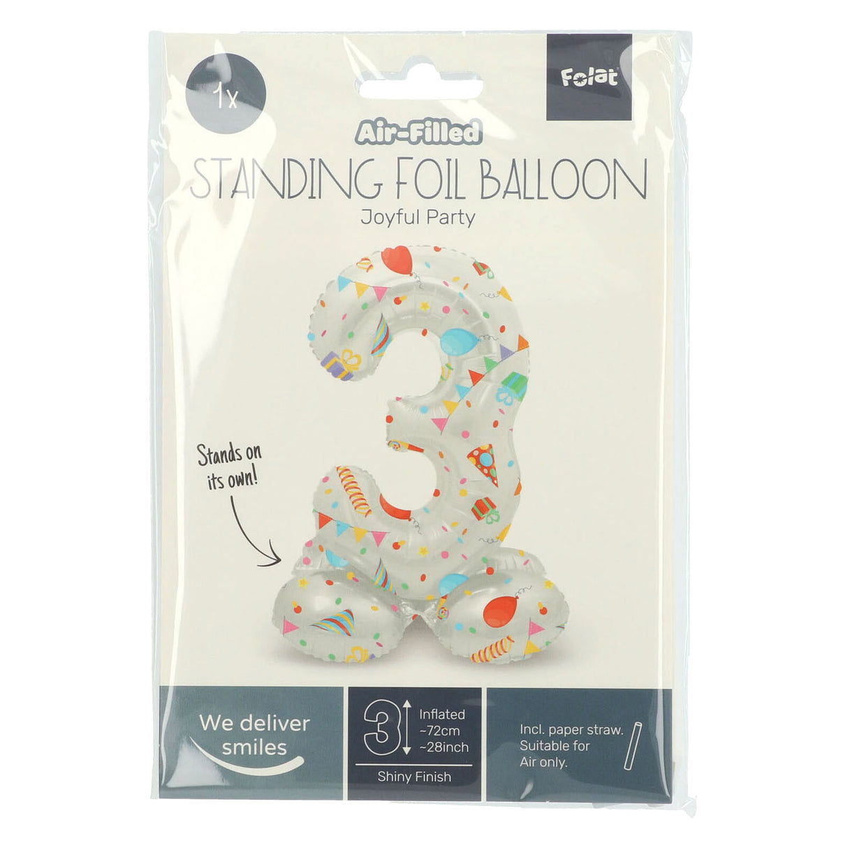 Folat bv ballon en aluminium debout fête joyeuse numéro 3 -72 cm