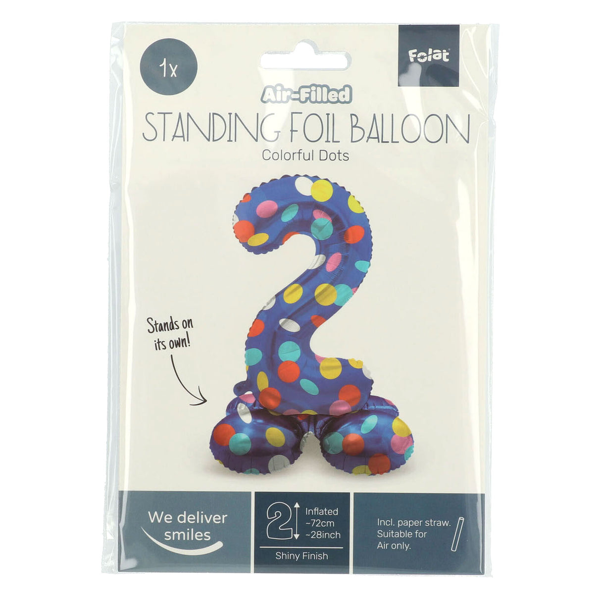 Folat bv ballon aluminium debout points colorés numéro 2 - 72cm