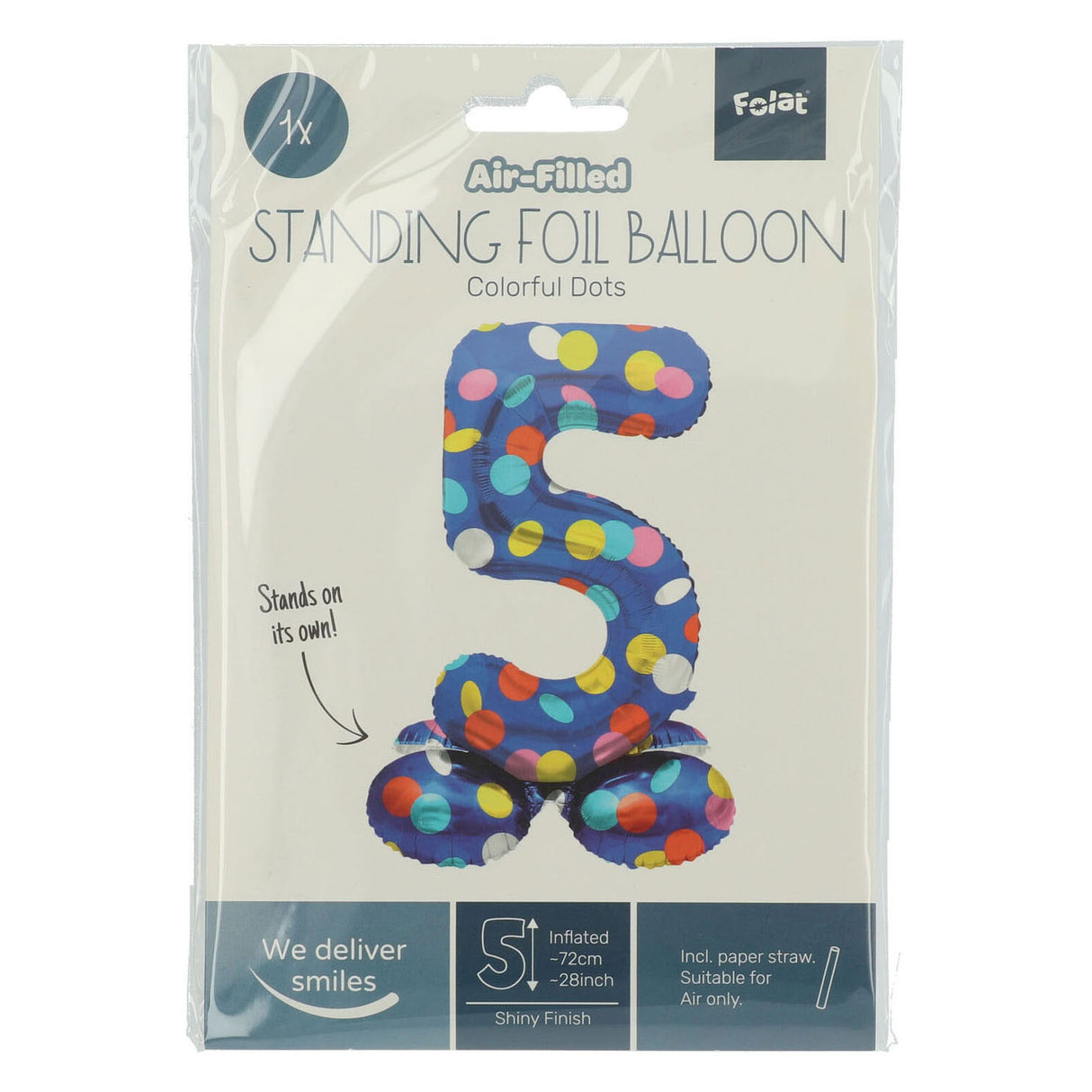 Folat bv ballon aluminium debout points colorés numéro 5 - 72cm
