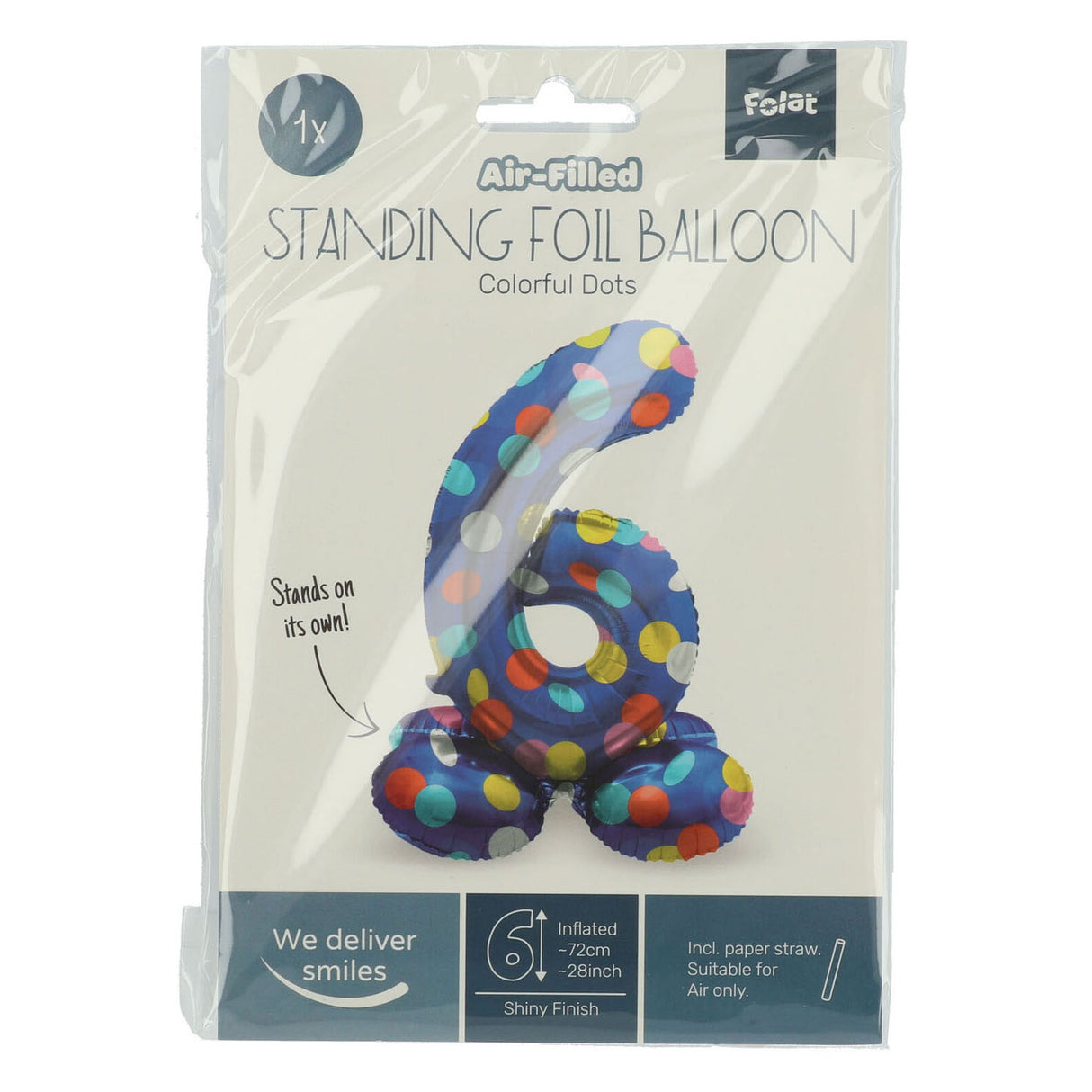 Folat bv ballon aluminium debout points colorés numéro 6 - 72cm