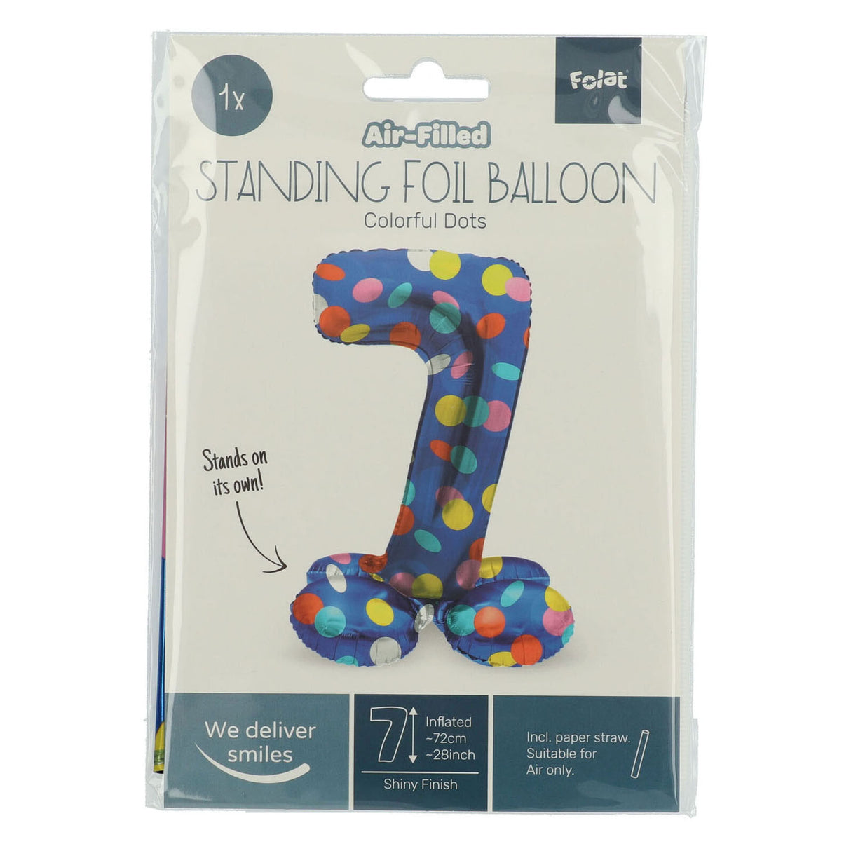 Folat bv ballon aluminium debout points colorés numéro 7 - 72cm