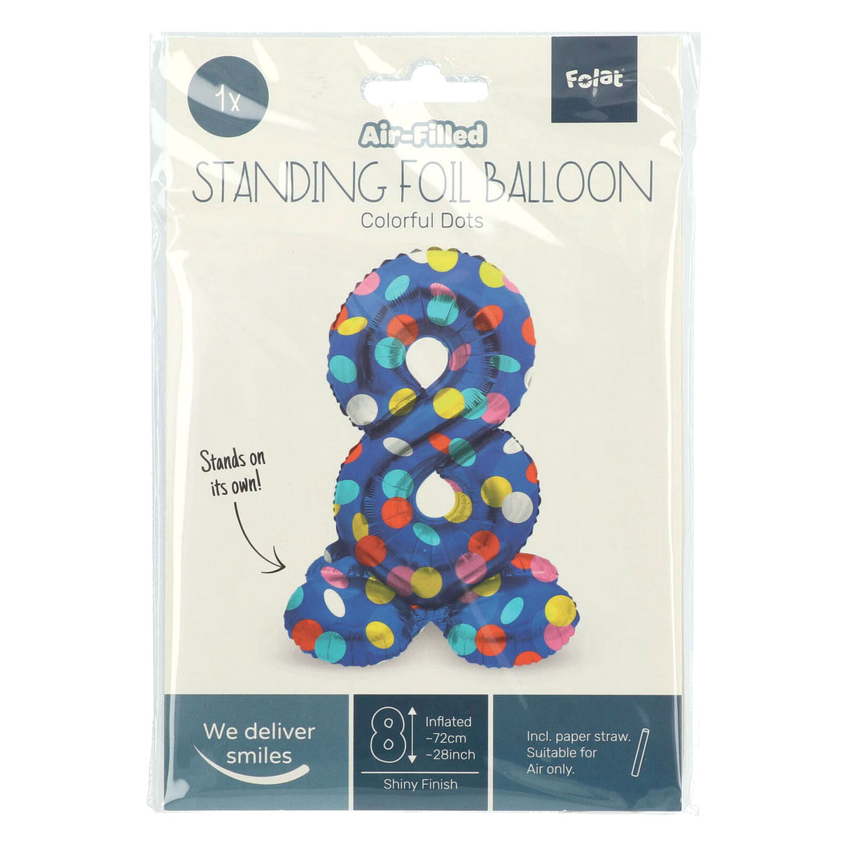 Folat bv ballon aluminium debout points colorés numéro 8 - 72cm