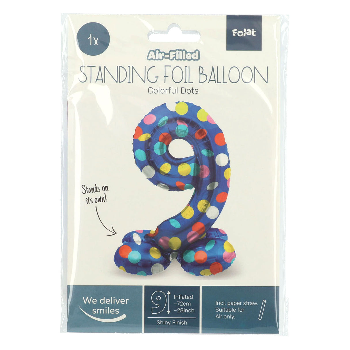 Folat bv ballon aluminium debout points colorés numéro 9 - 72cm