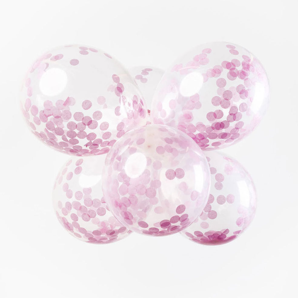 Ballons confettis Globos confettis en papier rose bébé 30cm, 6 pcs.