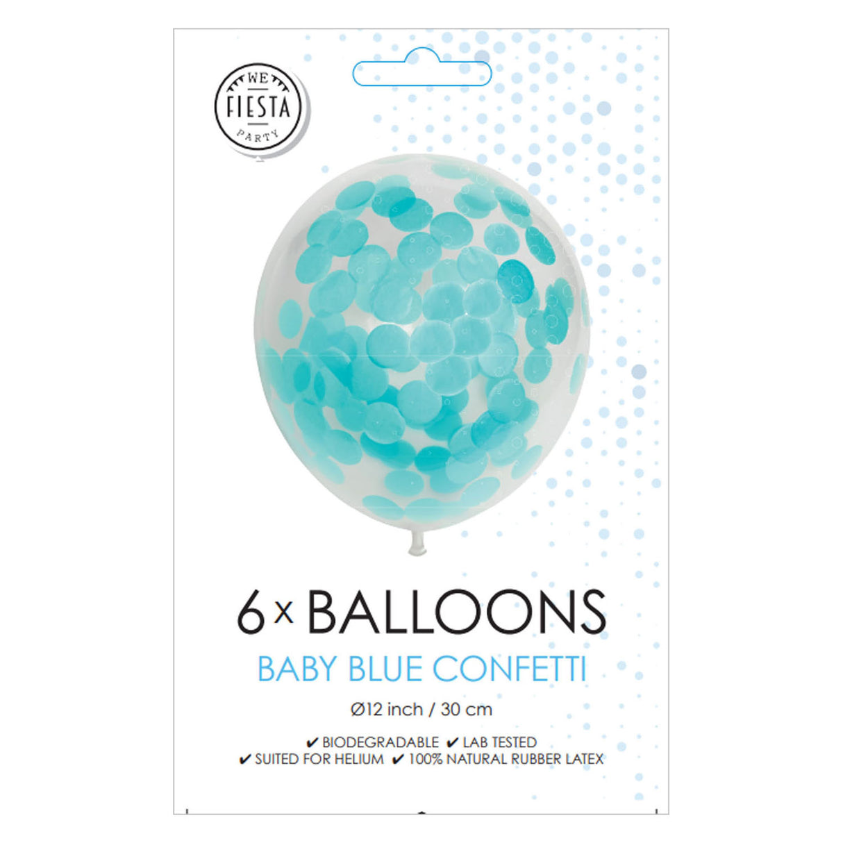 Ballons confettis Globos confettis en papier bleu bébé 30cm, 6 pcs.
