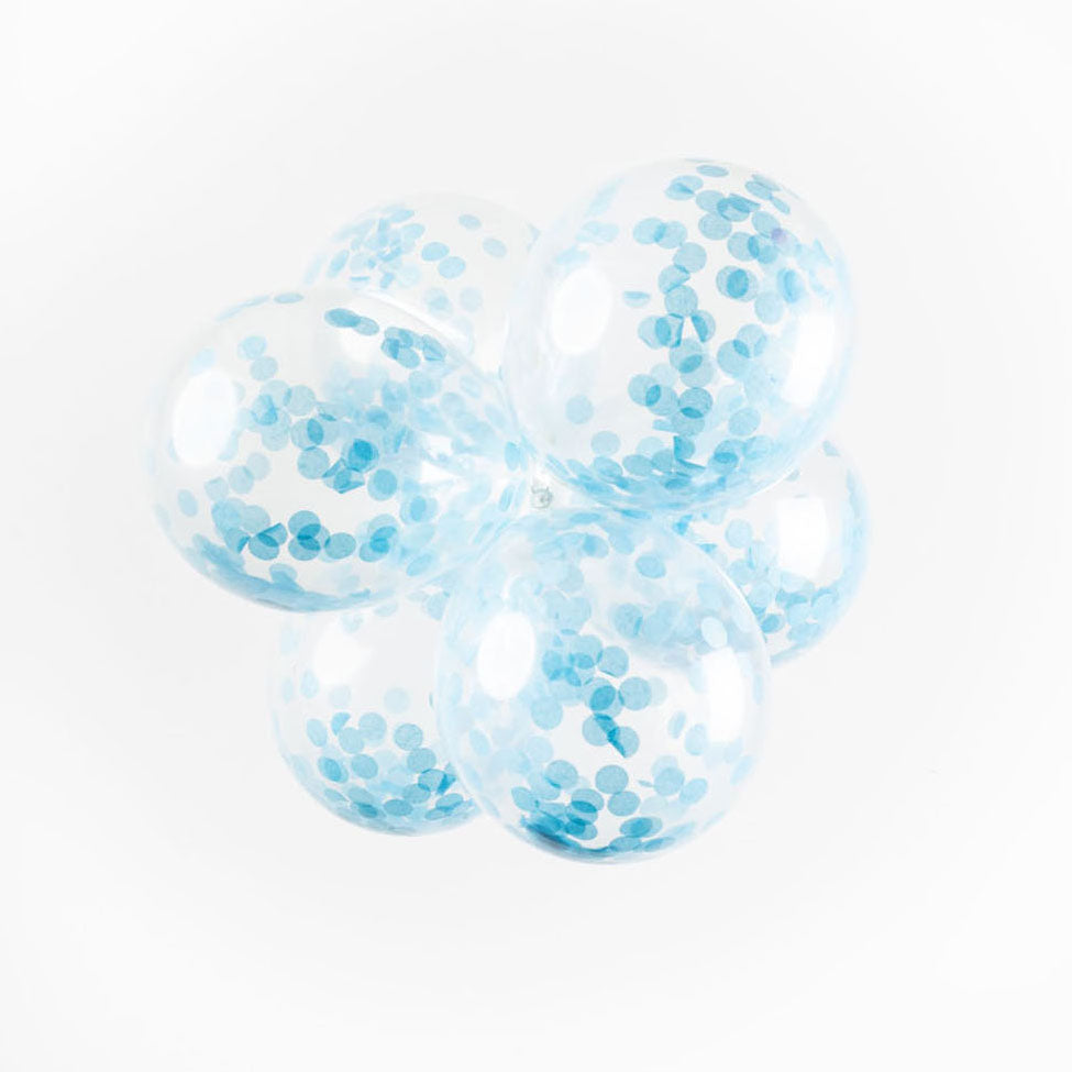 Ballons confettis Globos confettis en papier bleu bébé 30cm, 6 pcs.