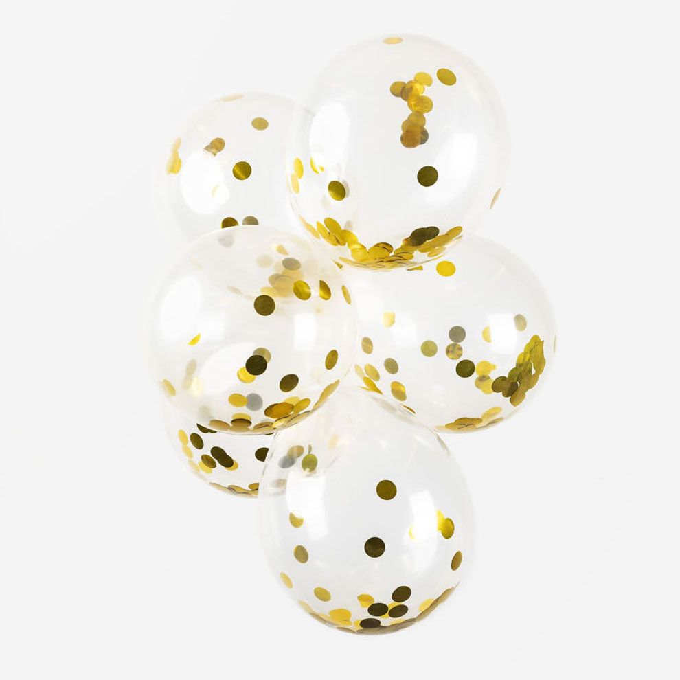 Ballons confettis Globos confettis en papier or métallisé 30cm, 6 pcs.