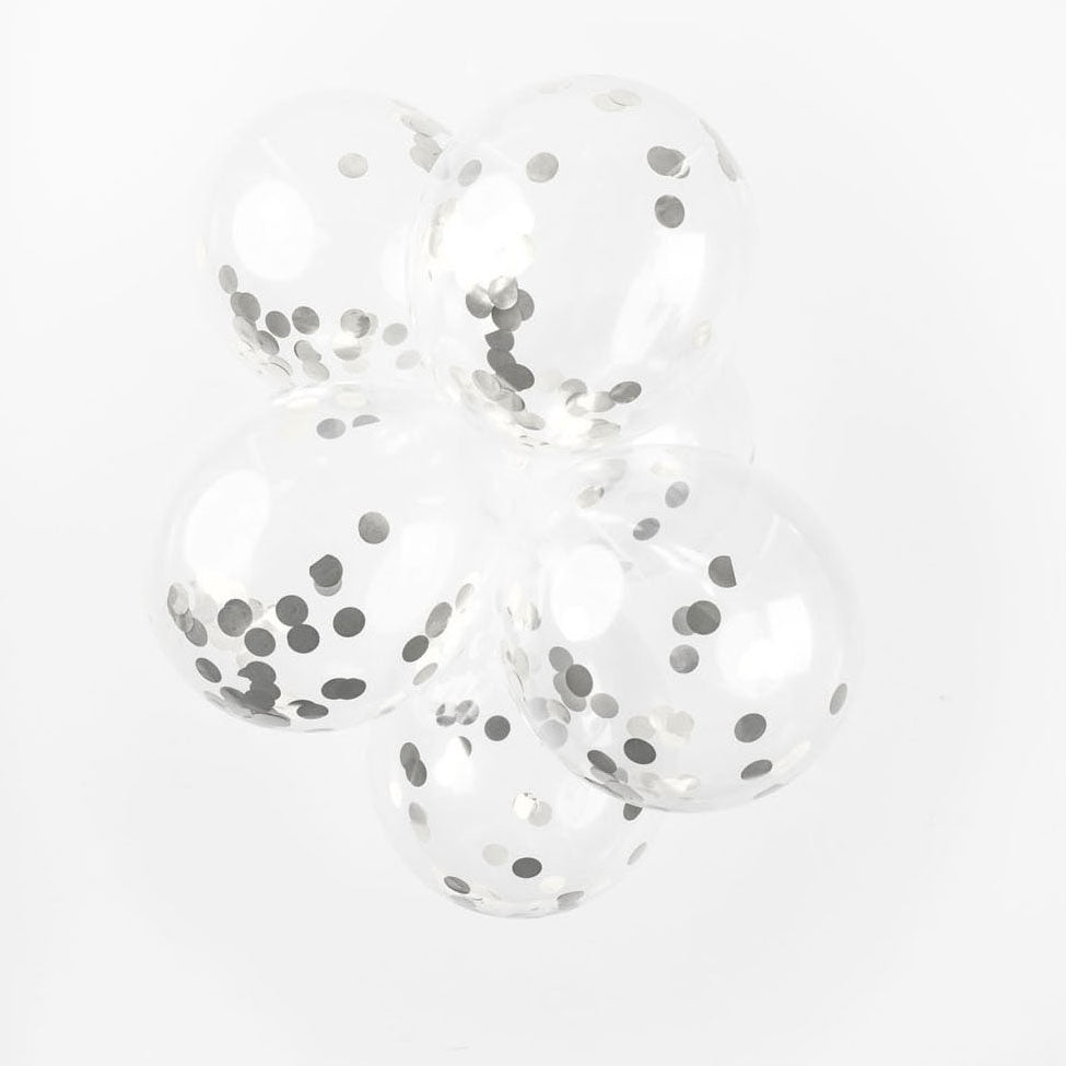 Ballons confettis Globos confettis en papier argent métallisé 30cm, 6 pcs.