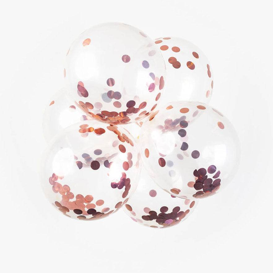 Ballons confettis Globos confettis en papier metallix or rose, 6 pcs.