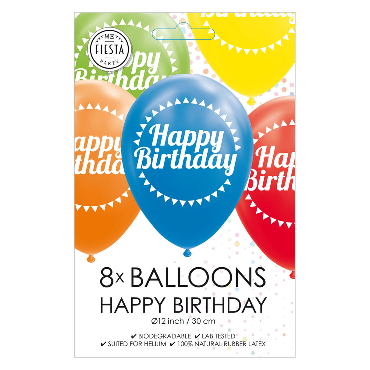 Ballons Globos joyeux anniversaire mélange de couleurs 30cm, 8 pcs.