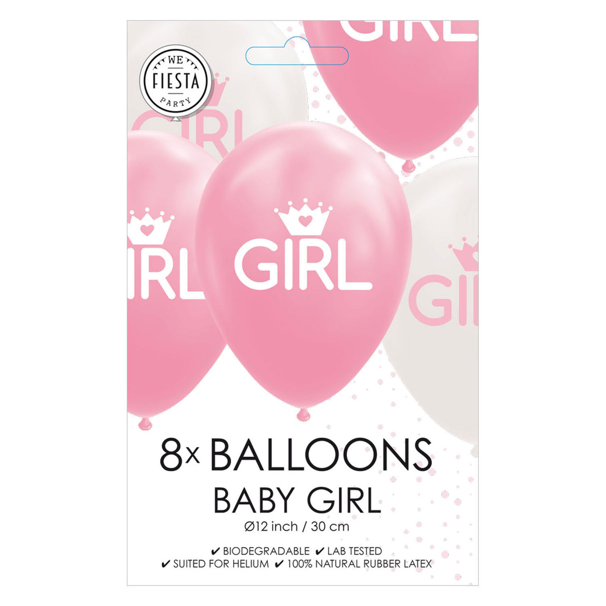 Ballons Globos fille bébé rose blanc 30cm, 8 pcs.