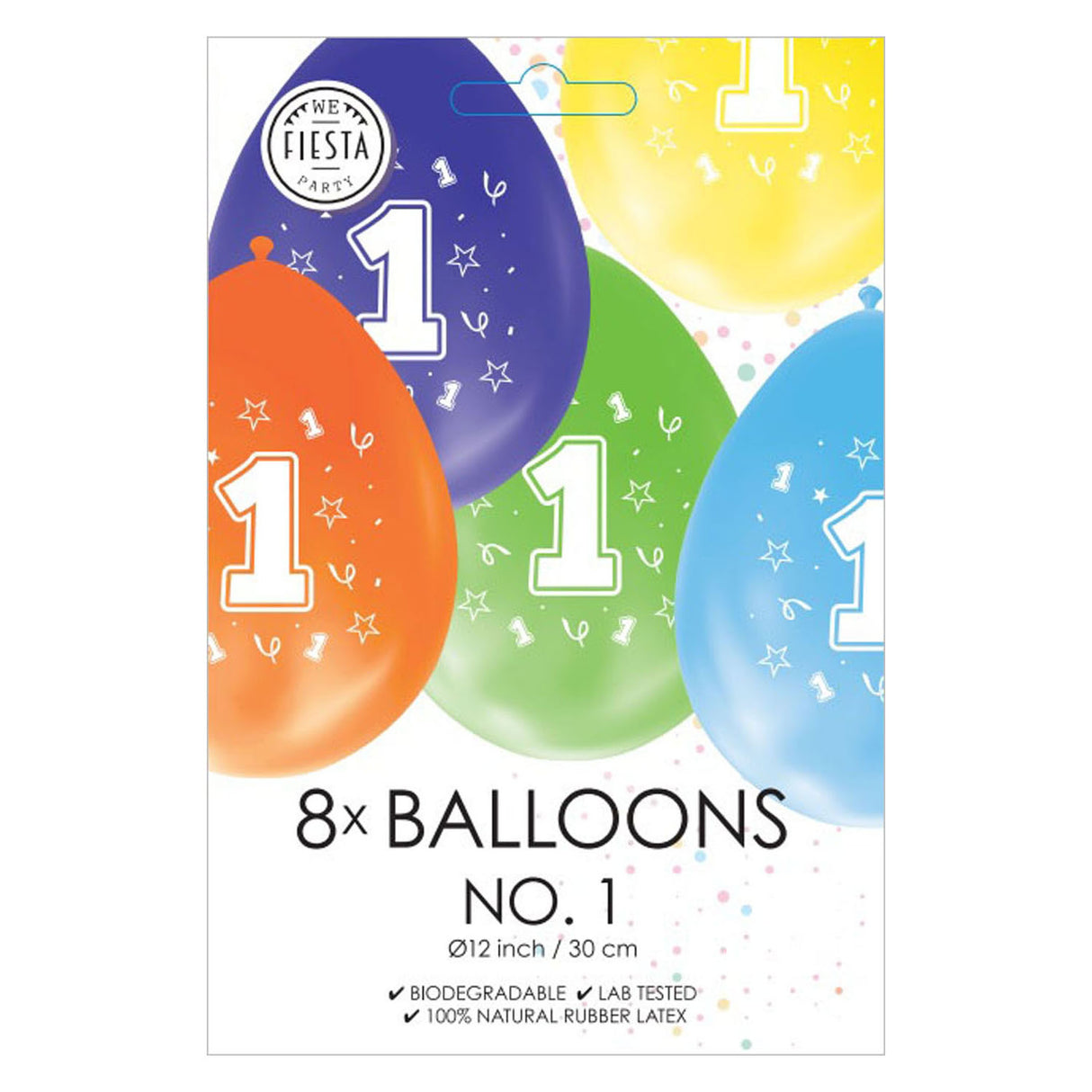 Ballons Globos imprimés recto-verso numéro 1, 8 pcs.