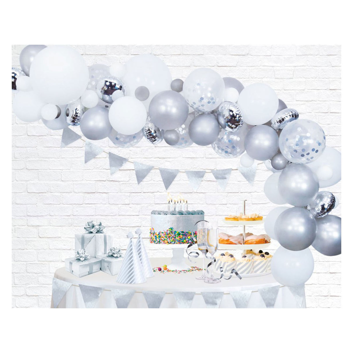 Ensemble arche de ballons Globos argent
