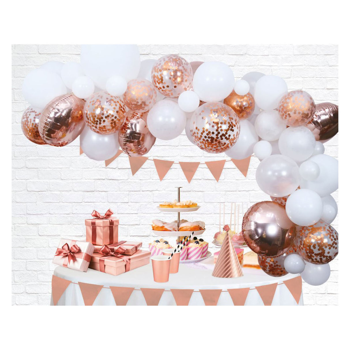 Ensemble arche de ballons Globos or rose