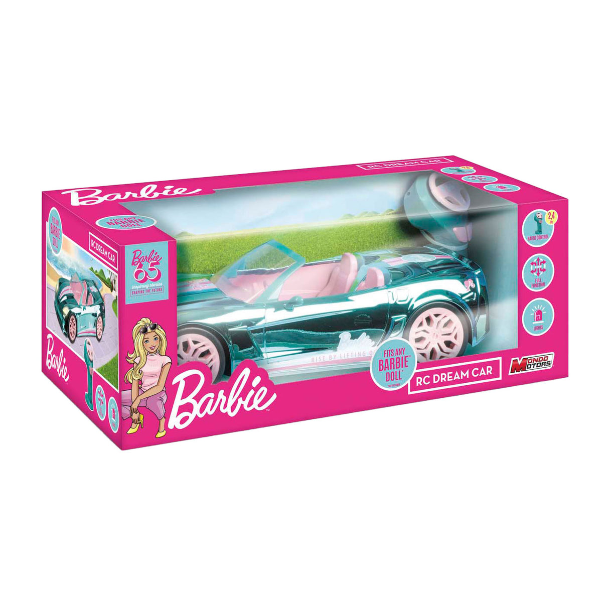 Mattel Barbie Mondo Motors RC Voiture contrôlée – Chromé Bleu Édition Anniversaire 65 Ans